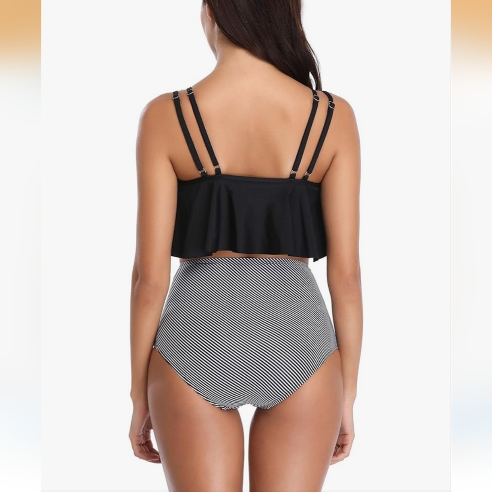 Elegant Black and White High Waist Bikini/ Swimsuit - Picture 9 of 14